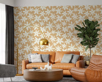 Papier peint à motif floral crème en forme de fleurs épanouies