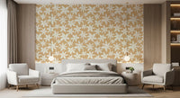 Papier peint à motif floral crème en forme de fleurs épanouies