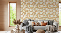 Papier peint à motif floral crème en forme de fleurs épanouies