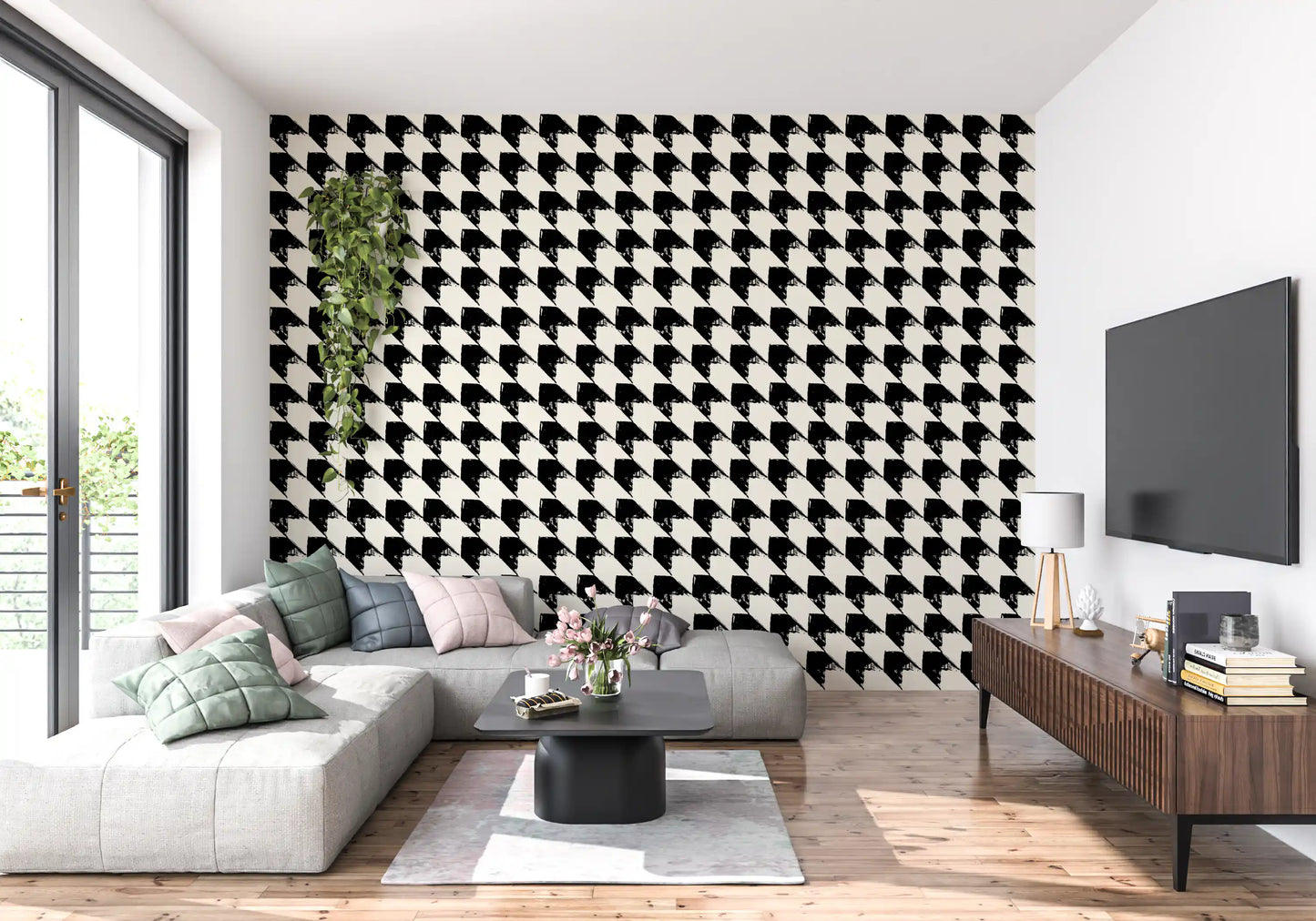 Abstrakte geometrische Rastertapete mit Tusche-Optik