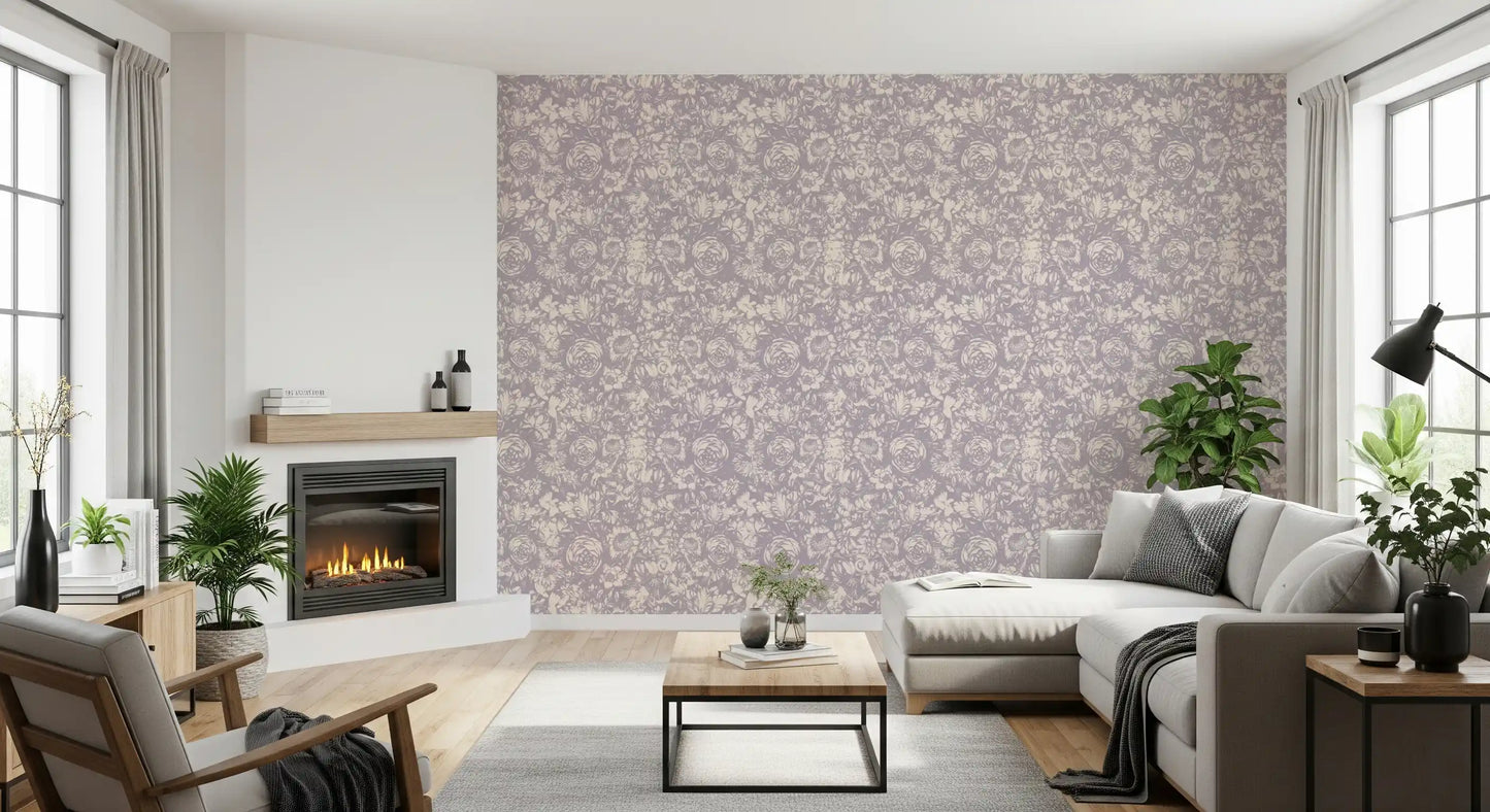 Monokromt blomstermotiv i graveringstil som tapet