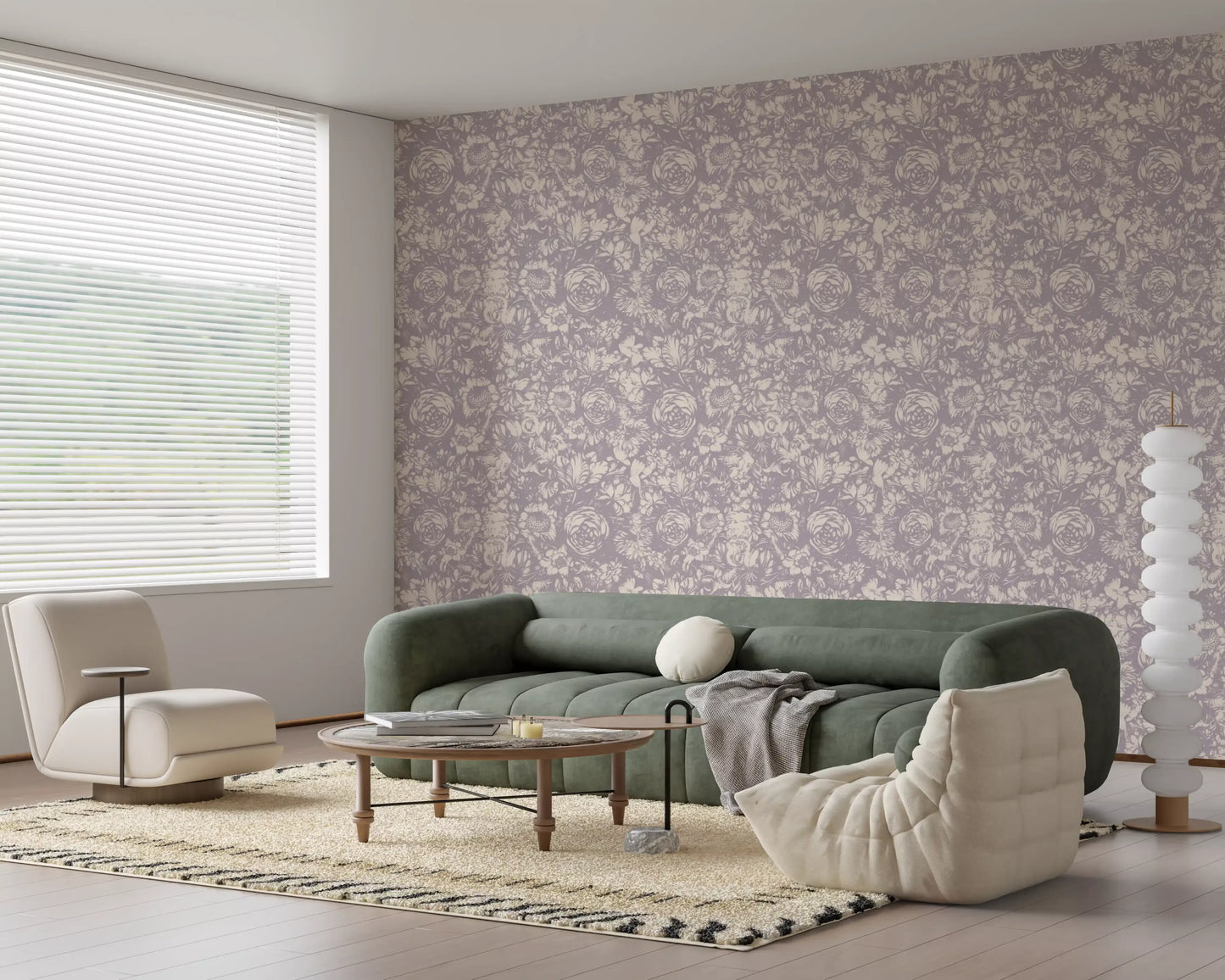 Monokromt blomstermotiv i graveringstil som tapet