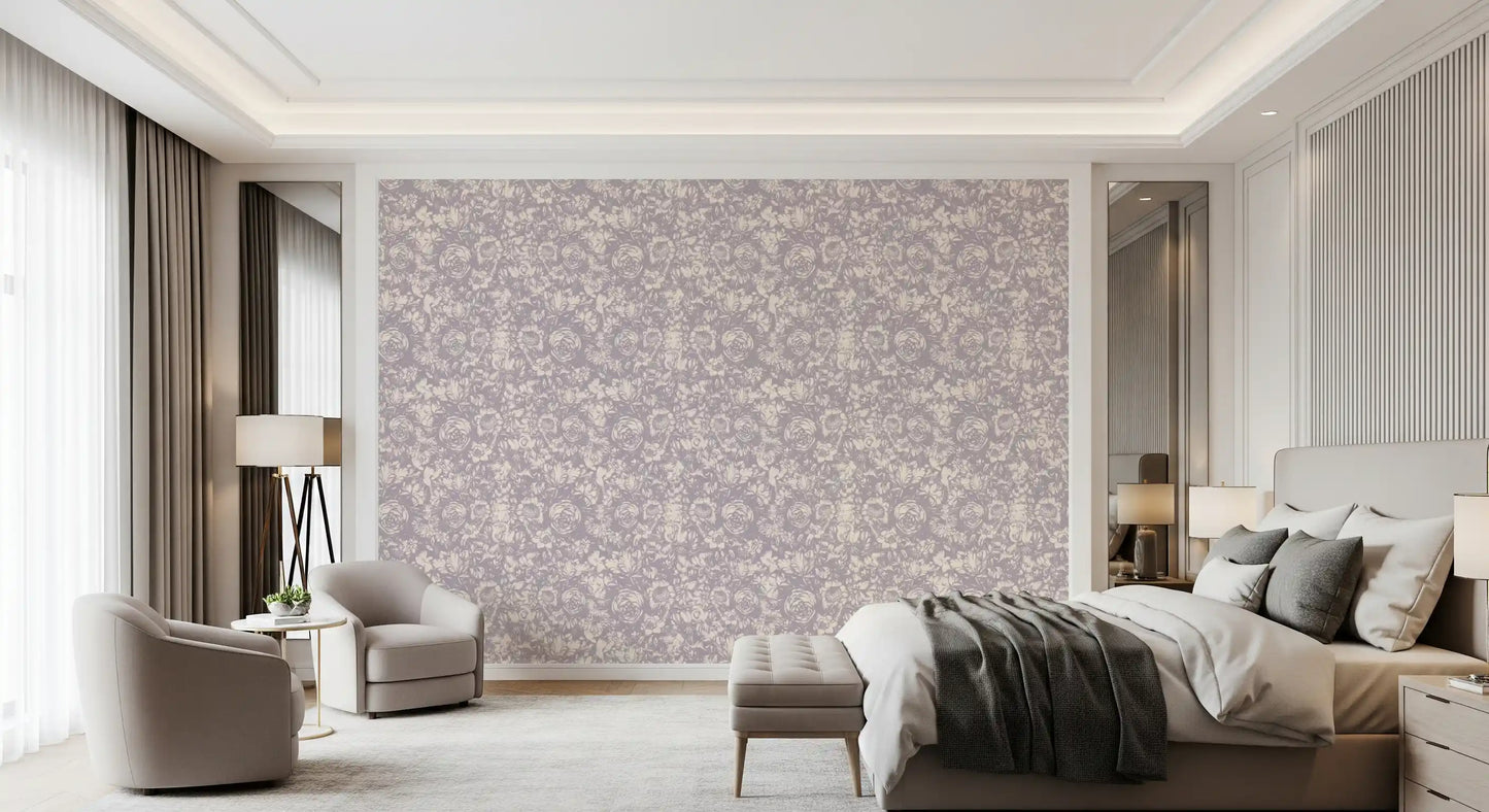 Monokromt blomstermotiv i graveringstil som tapet