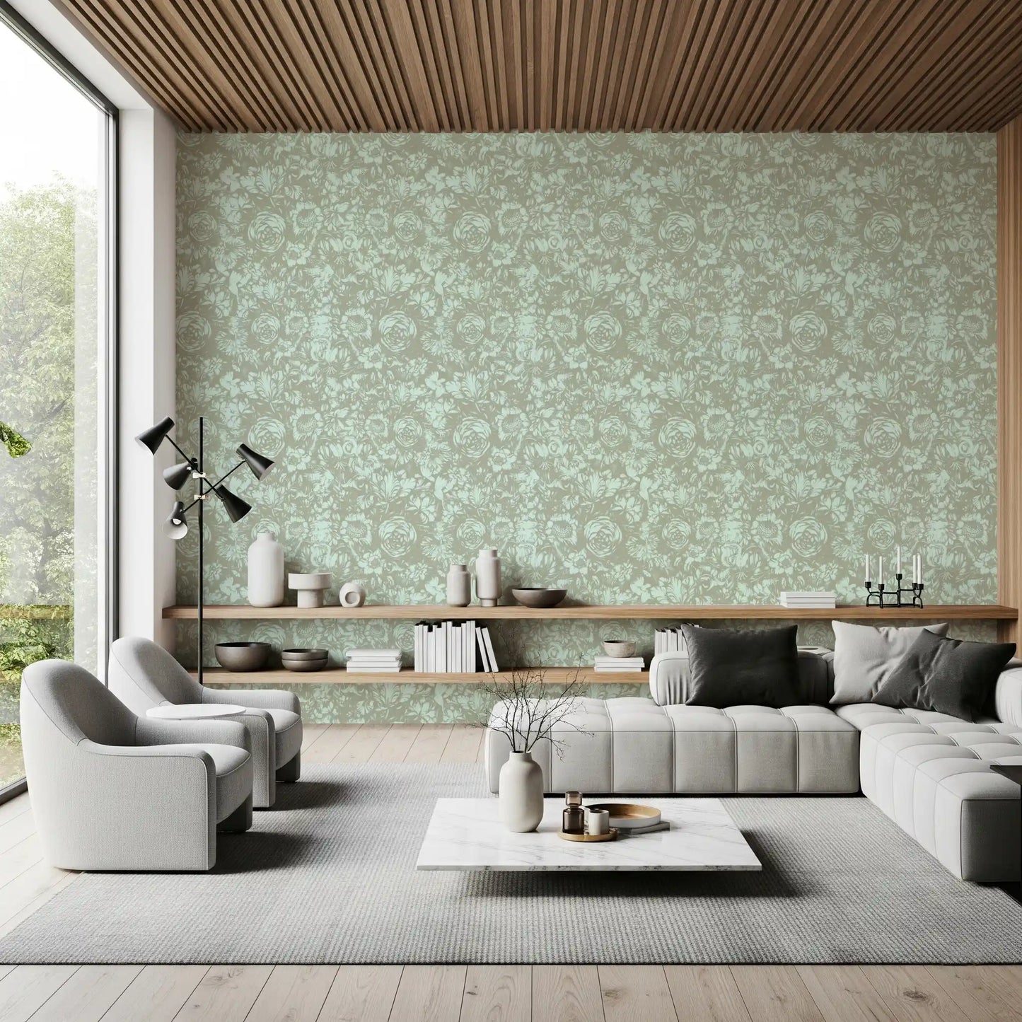 Papel pintado de diseño floral lineal Heritage