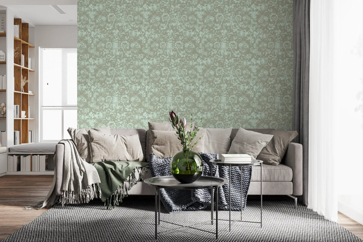Papel pintado de diseño floral lineal Heritage