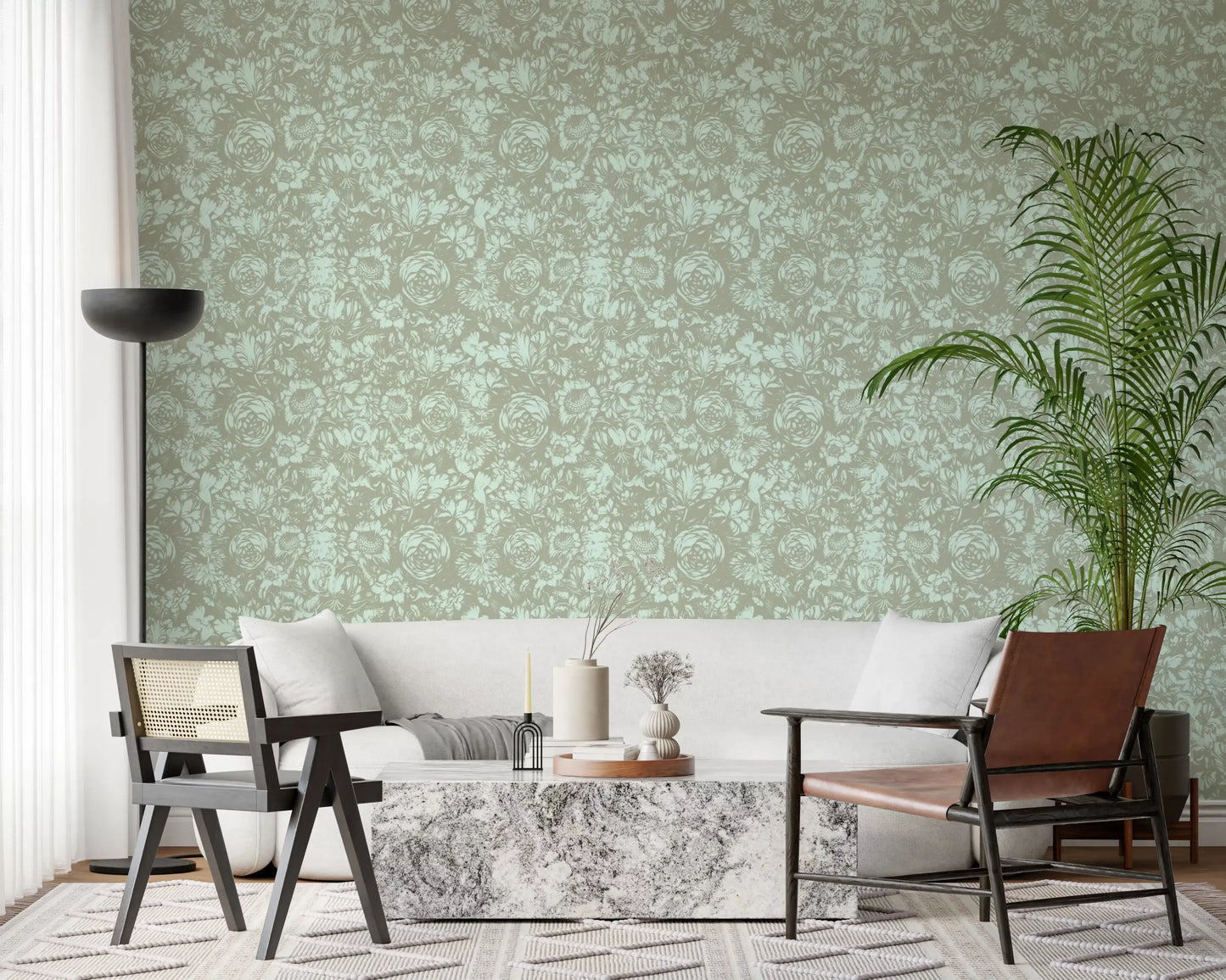Papel pintado de diseño floral lineal Heritage