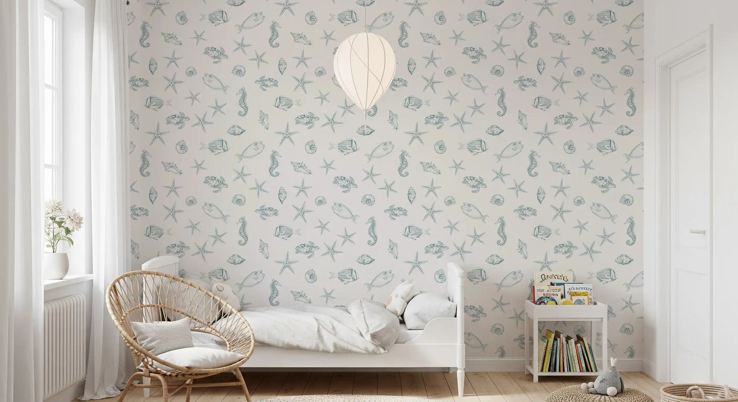 Papier peint à motif de vie marine, esquisse océanique
