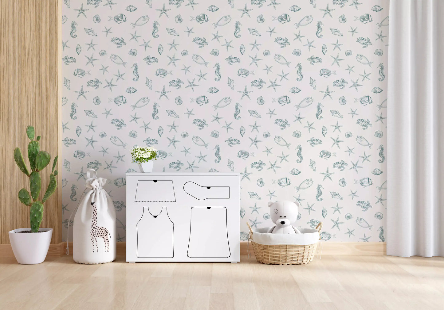Papier peint à motif de vie marine, esquisse océanique
