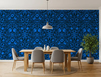 Papier peint à motif d’oiseau bleu et de lapin inspiré du folklore mexicain
