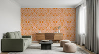 Orangefarbene, verspielte Tapete mit Waldtier-Muster
