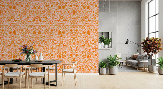 Orangefarvet finurligt tapet med skovdyrsmønster