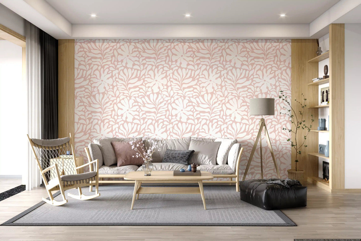 Soft Blush Organic Foliage Wallpaper⁠