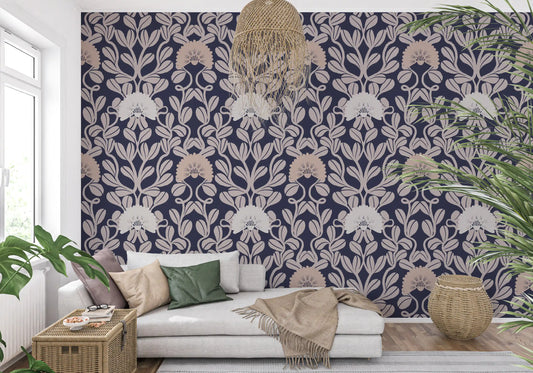 Midnight Flora Damask Wallpaper⁠
