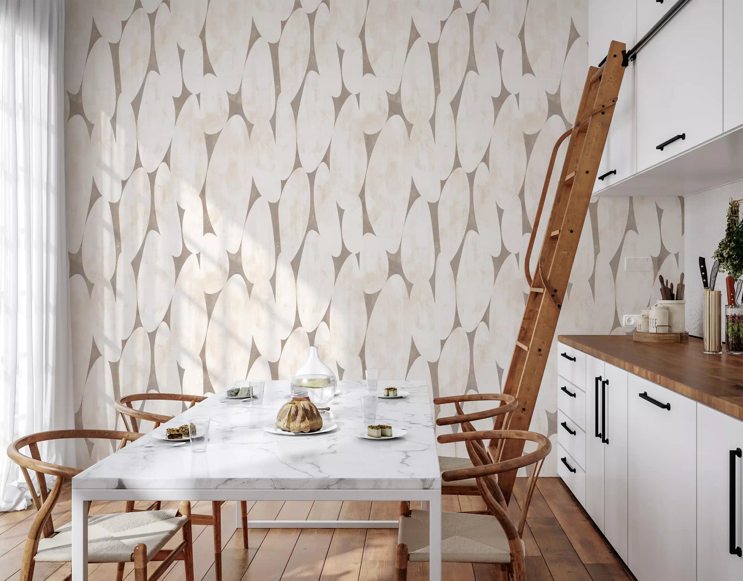 Abstrakte geometrische Formen in Creme und Taupe – Tapete