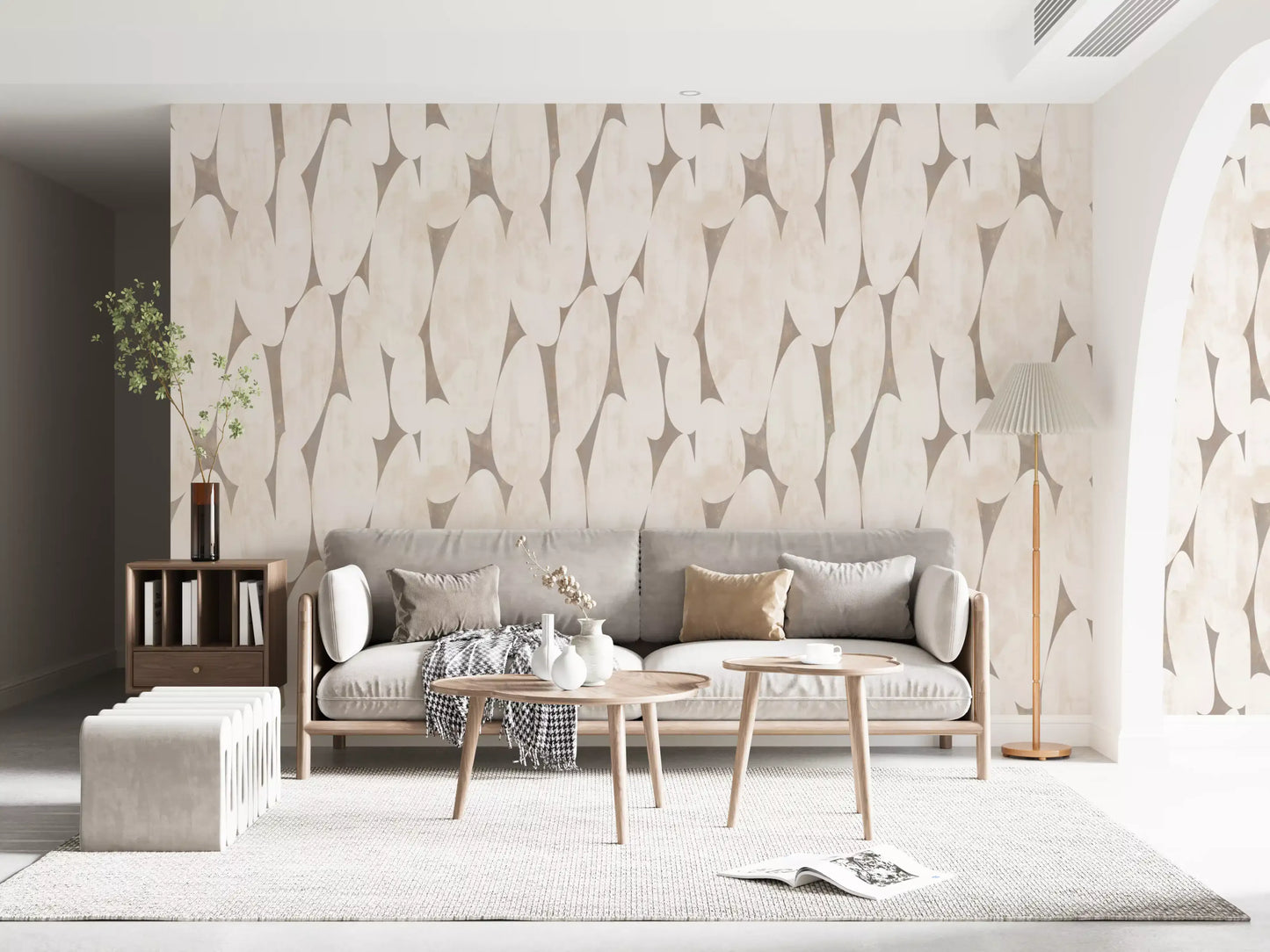 Abstrakte geometrische Formen in Creme und Taupe – Tapete