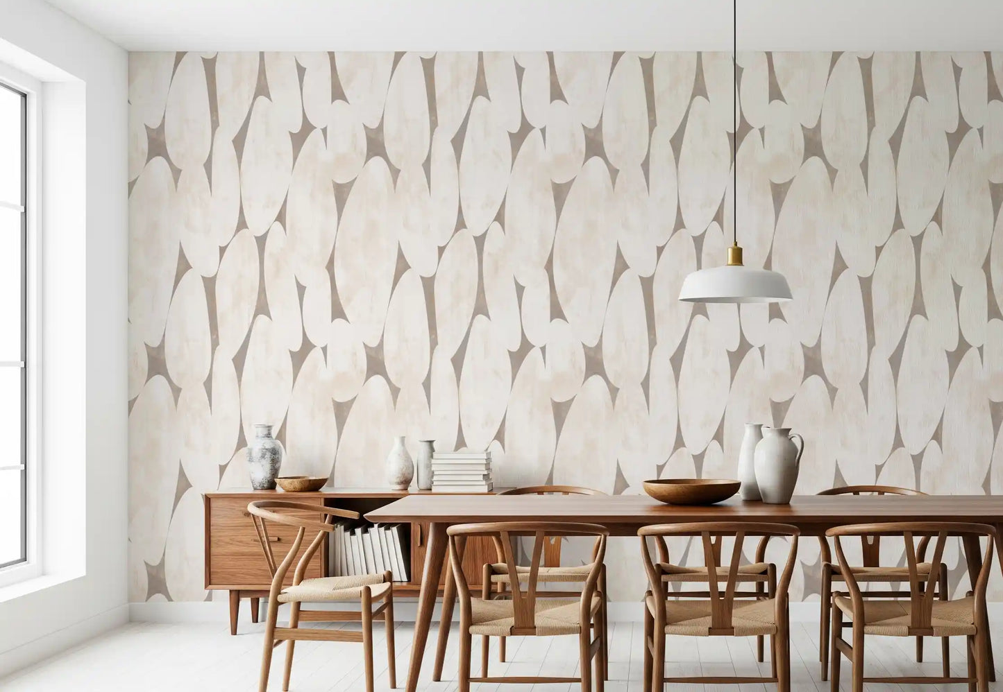 Abstrakte geometrische Formen in Creme und Taupe – Tapete