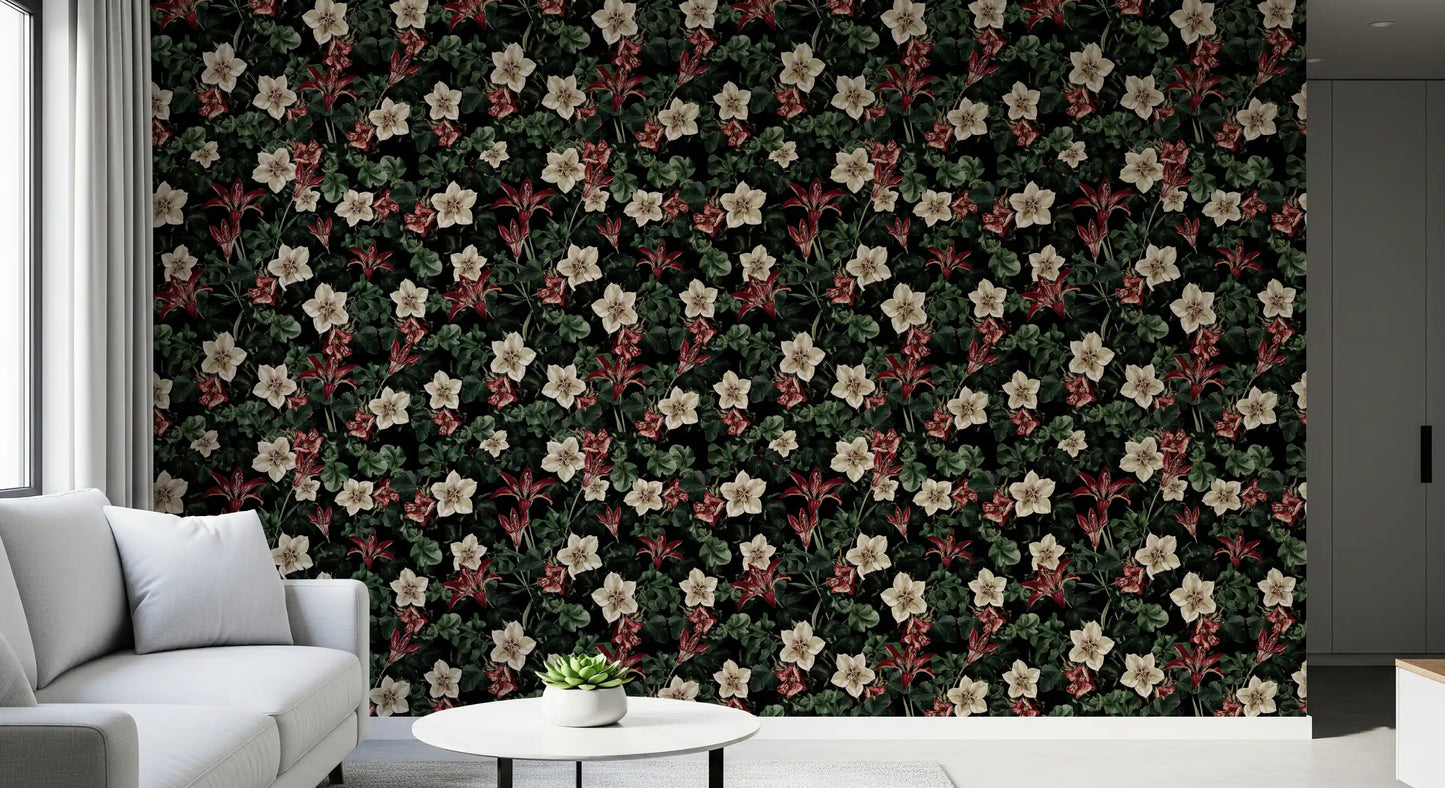 Botanische Blüten-Tapete „Mitternachtsgarten“