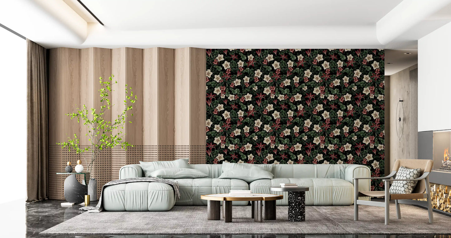 Botanische Blüten-Tapete „Mitternachtsgarten“
