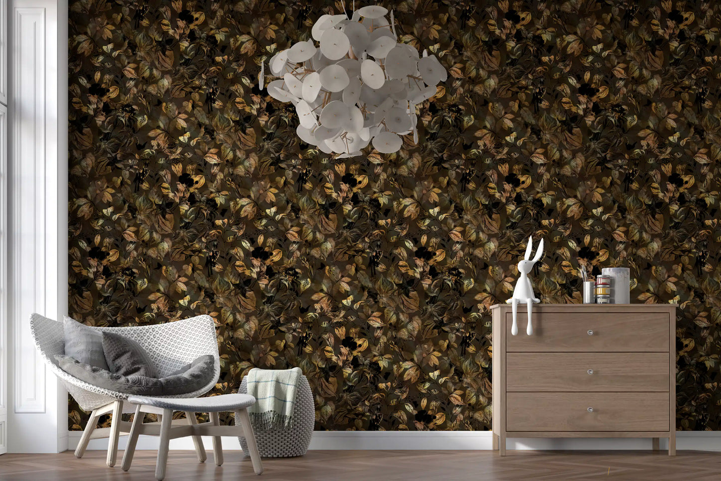 Papier peint feuillage botanique de minuit