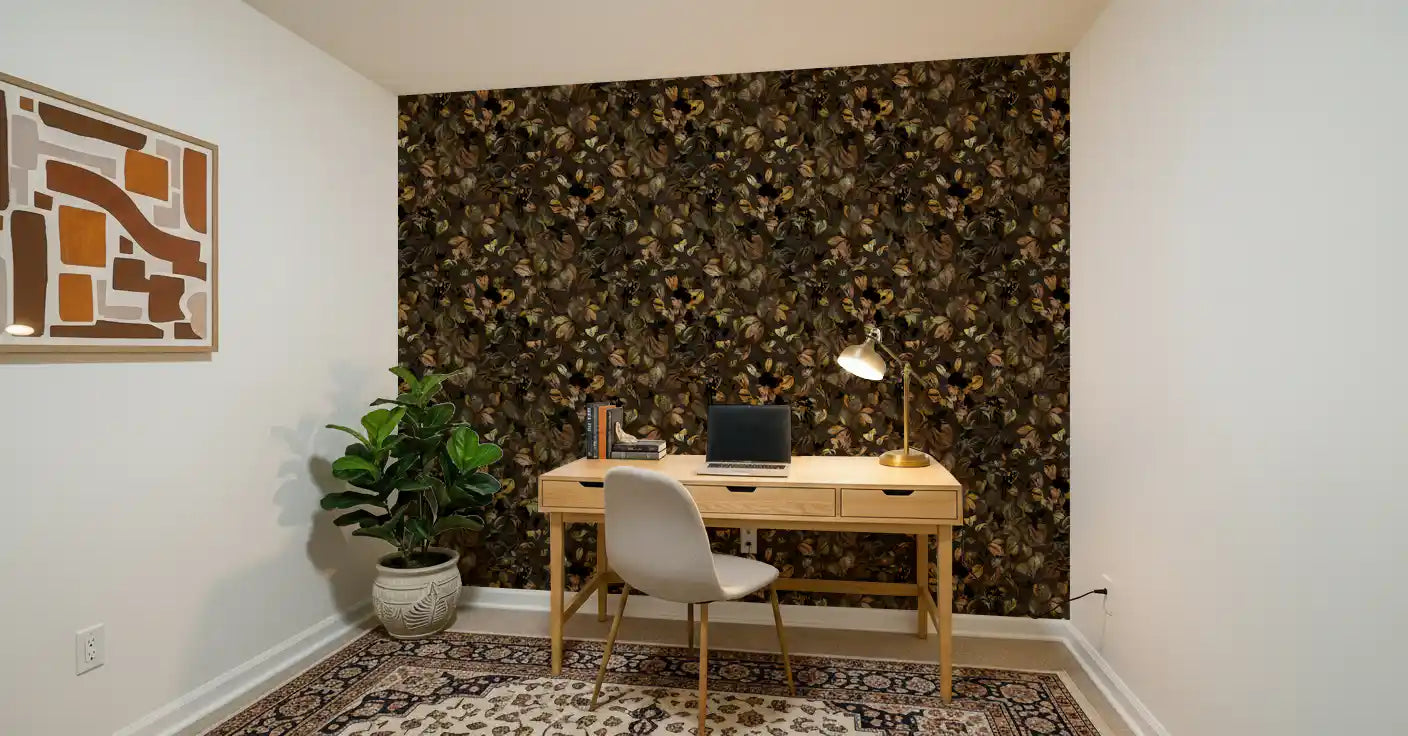 Papier peint feuillage botanique de minuit