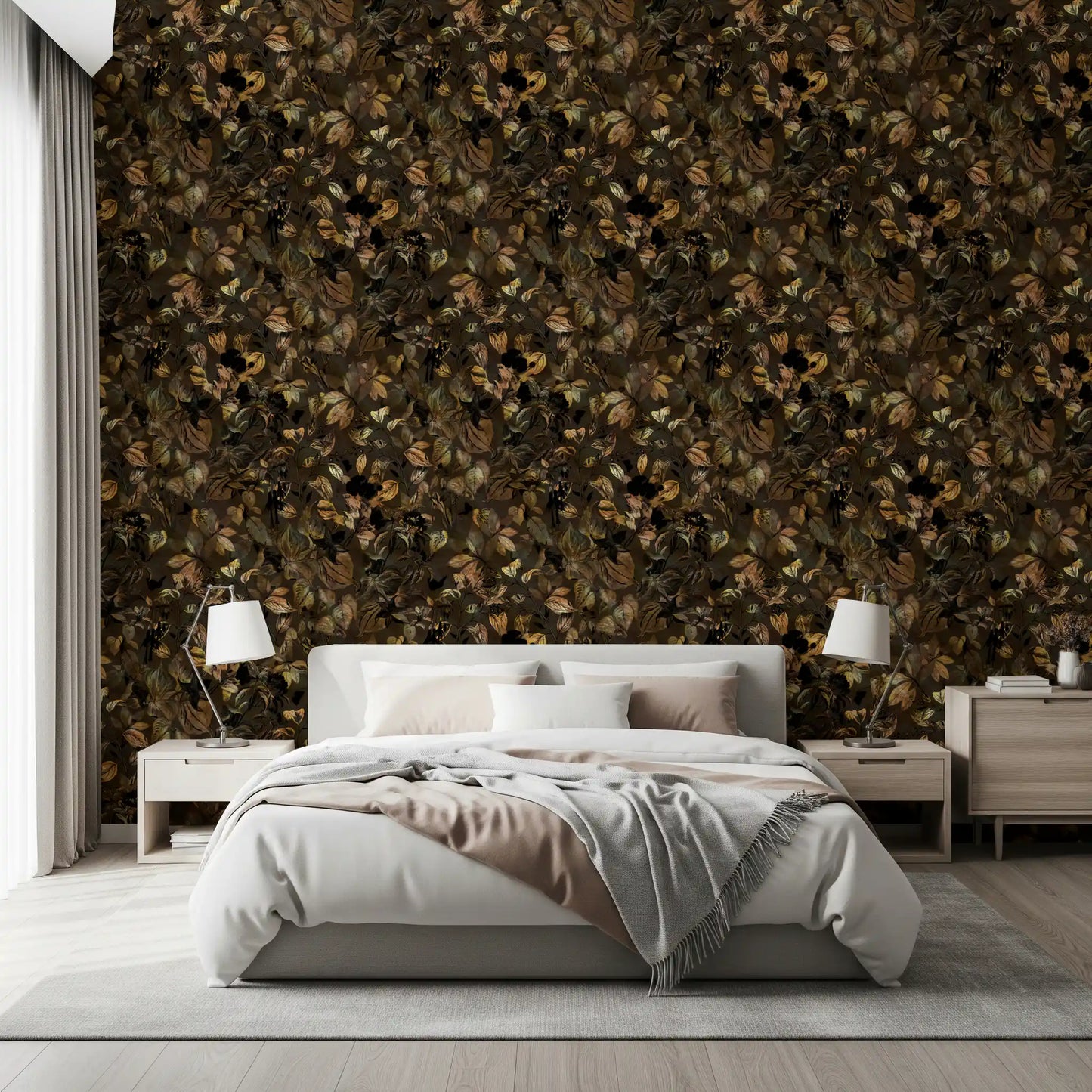 Papier peint feuillage botanique de minuit