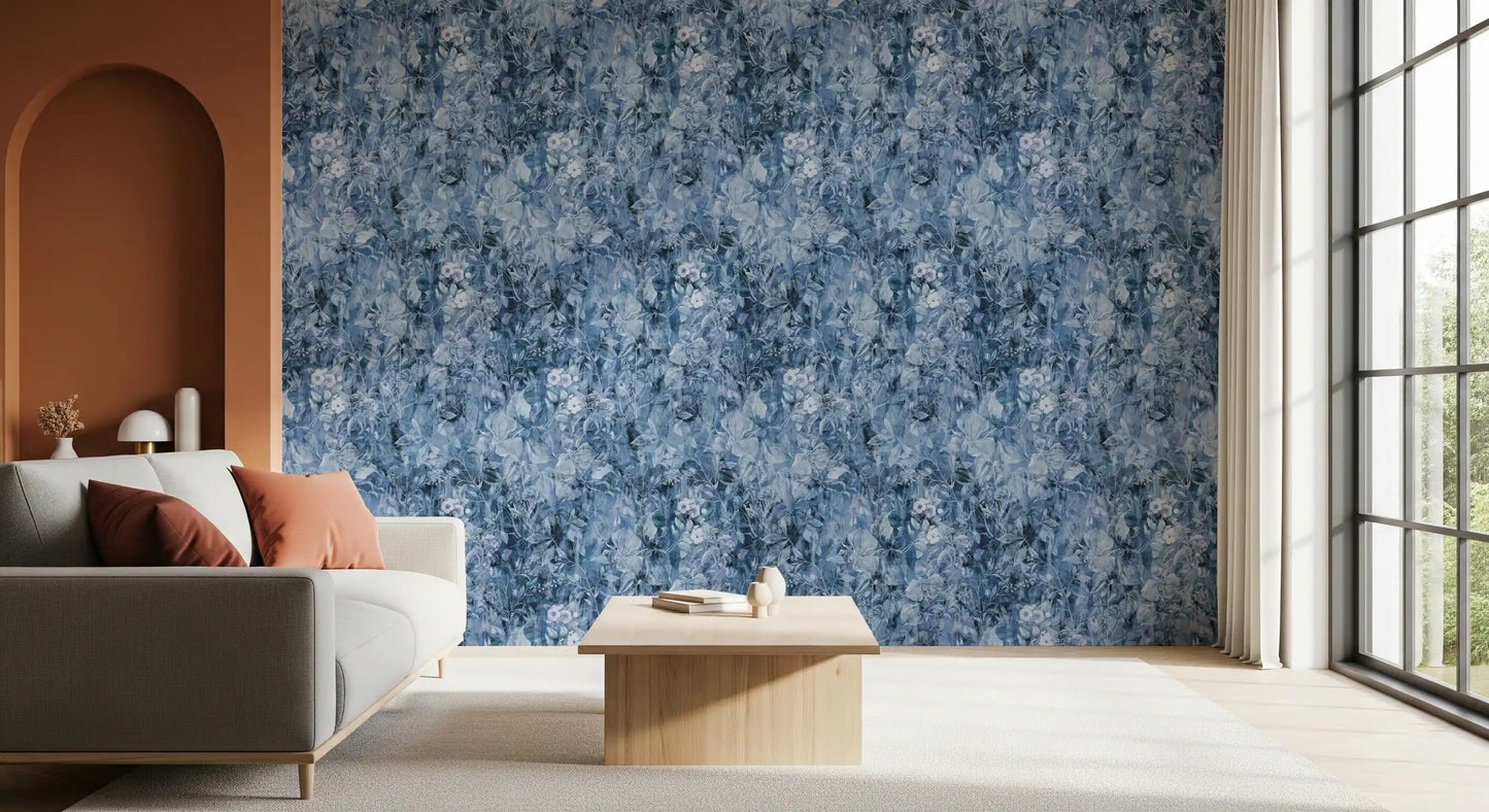 Indigofarbene botanische Pinselstrich-Tapete