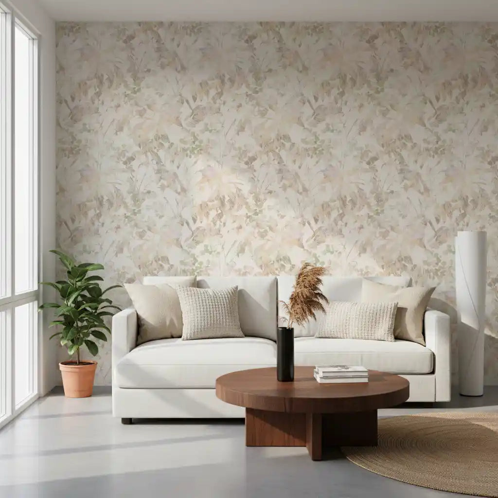 Carta da parati con foglie di giardino verde salvia tenue