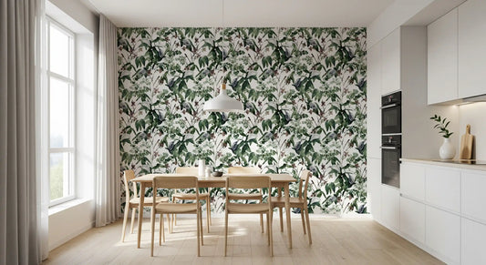 Papier peint botanique au feuillage serein