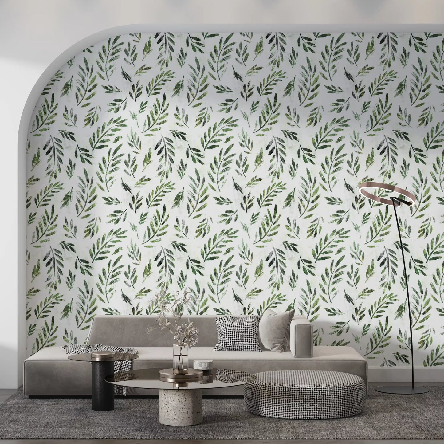 Papier peint botanique rustique à feuilles vertes