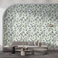 Papier peint botanique rustique à feuilles vertes