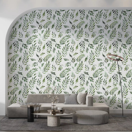 Papier peint botanique rustique à feuilles vertes