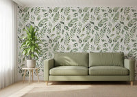 Papier peint botanique rustique à feuilles vertes