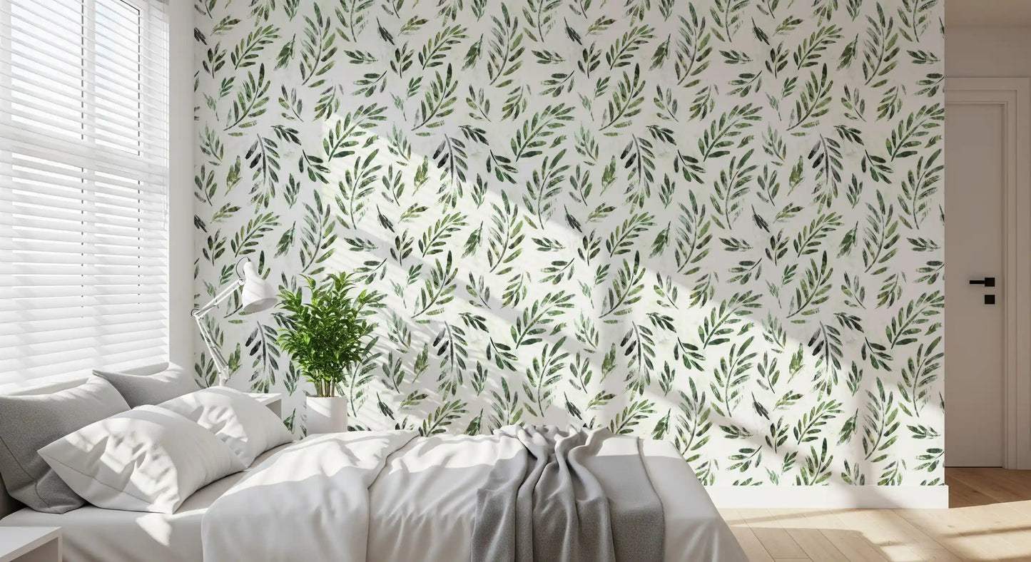 Papier peint botanique rustique à feuilles vertes