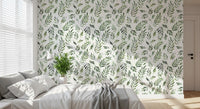 Papier peint botanique rustique à feuilles vertes