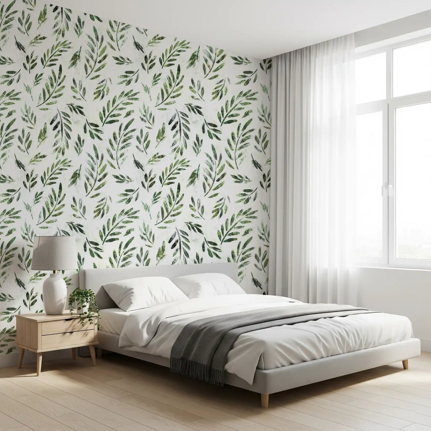 Papier peint botanique rustique à feuilles vertes