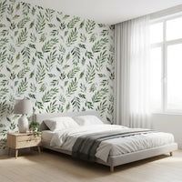 Papier peint botanique rustique à feuilles vertes