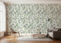 Papier peint botanique rustique à feuilles vertes