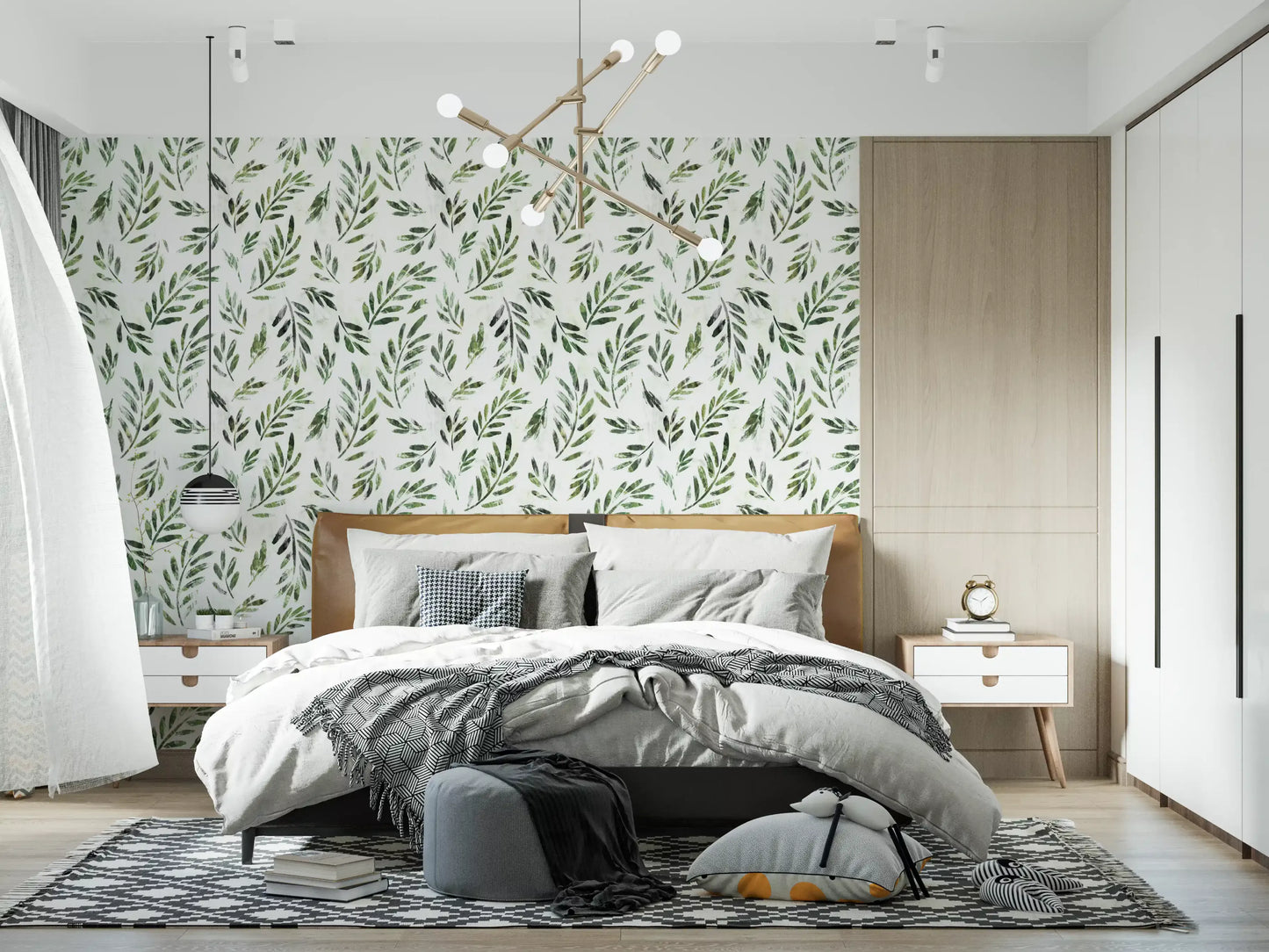 Papier peint botanique rustique à feuilles vertes