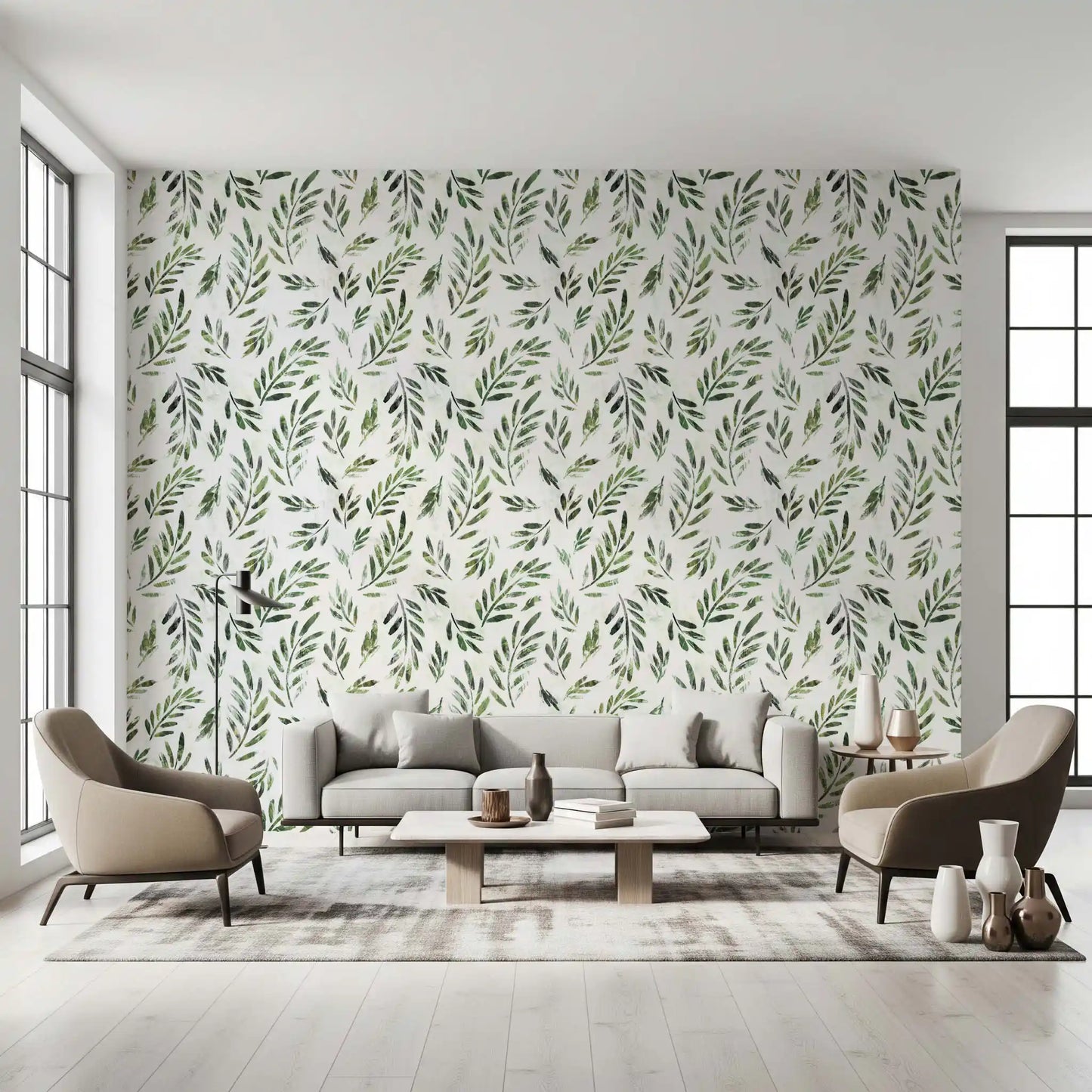 Papier peint botanique rustique à feuilles vertes