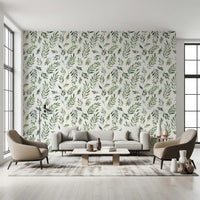 Papier peint botanique rustique à feuilles vertes
