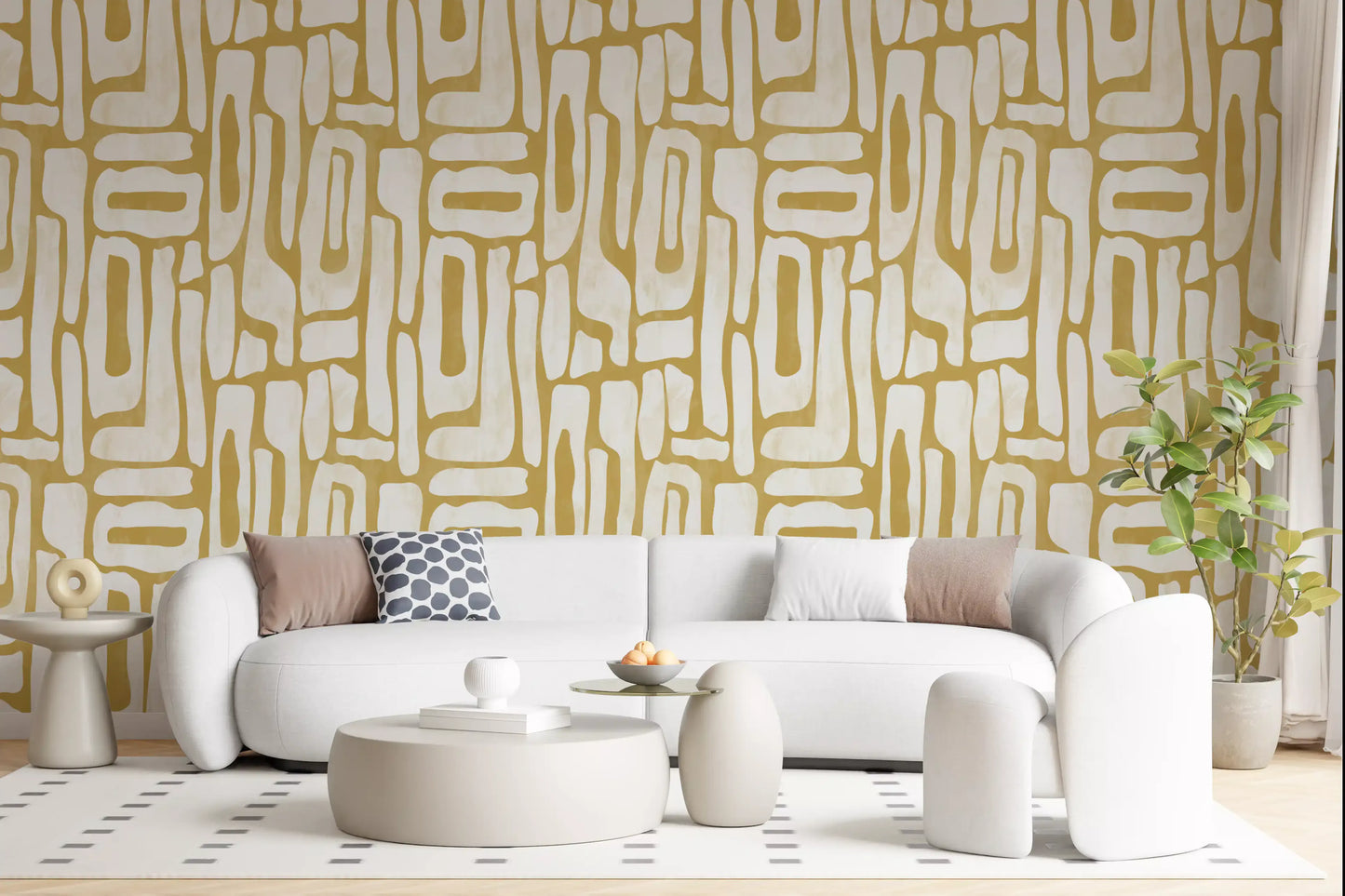 Minimalist Gold and Cream Interlocking Forms Wallpaper⁠
