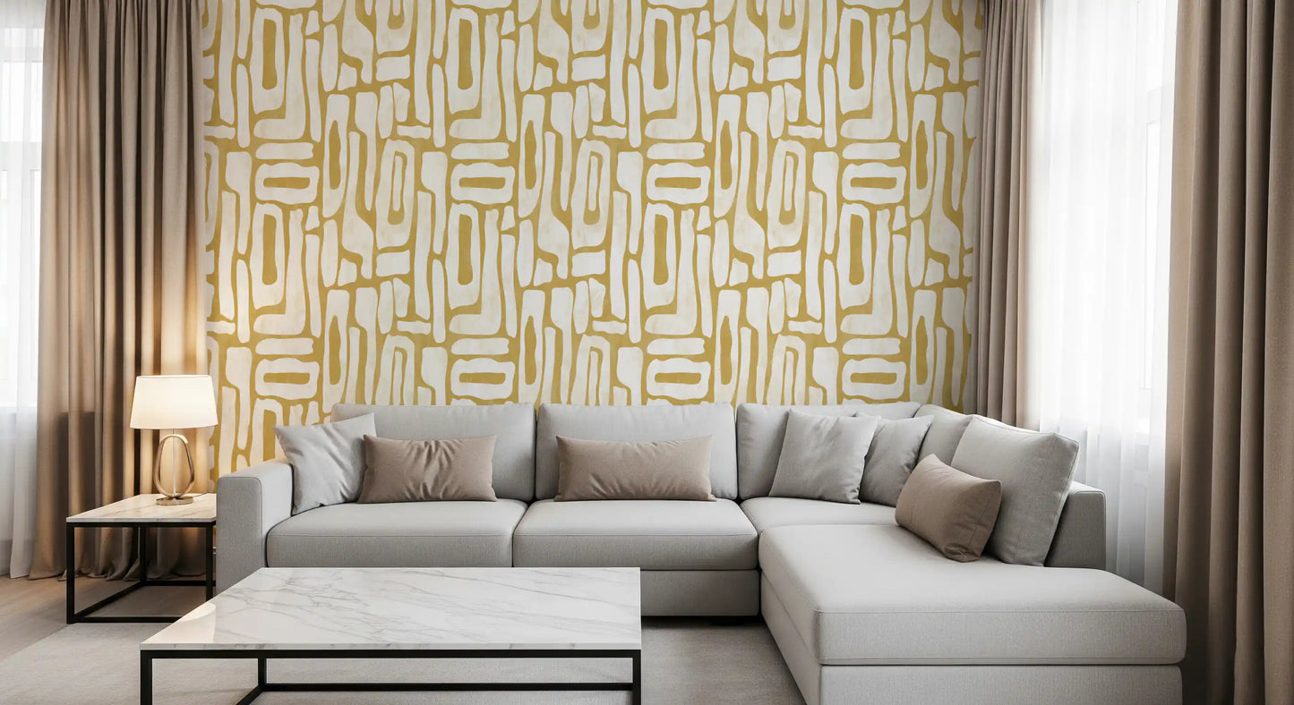 Minimalist Gold and Cream Interlocking Forms Wallpaper⁠