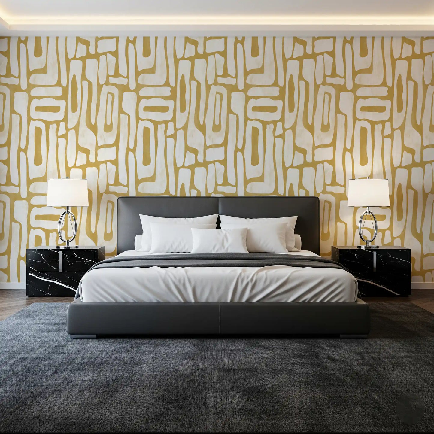 Minimalist Gold and Cream Interlocking Forms Wallpaper⁠