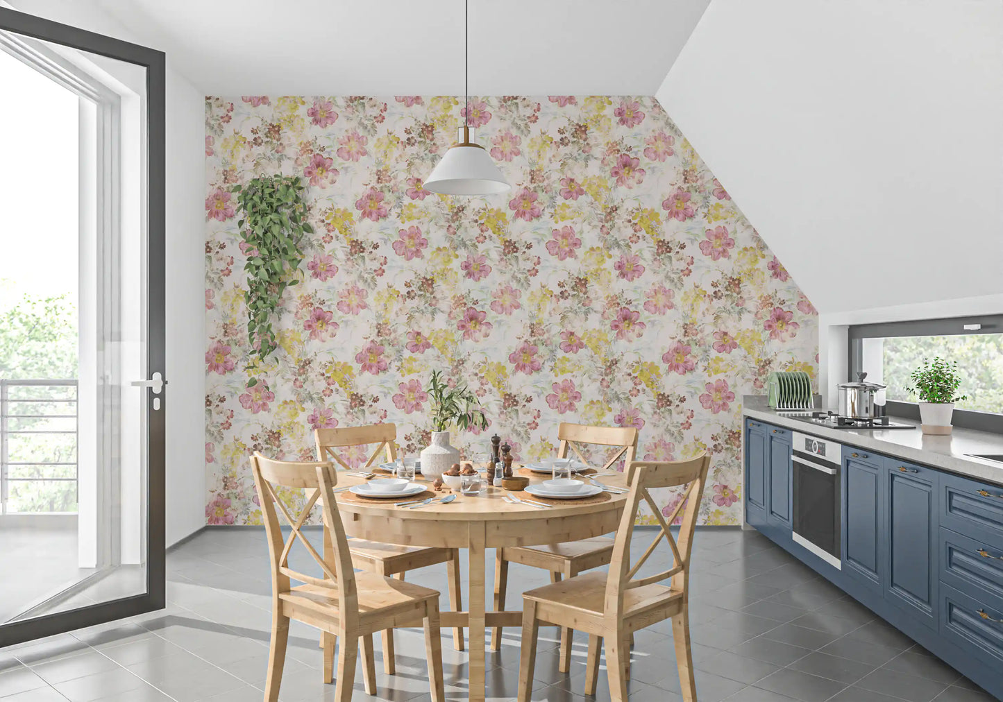 Vintage pastelblomstret engtapet