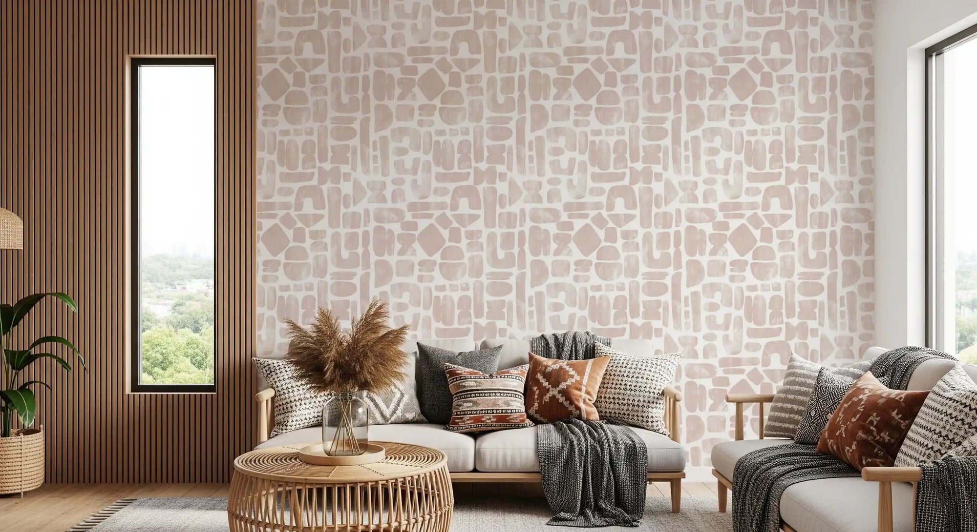 Abstract Painted Shapes in Blush Wallpaper⁠