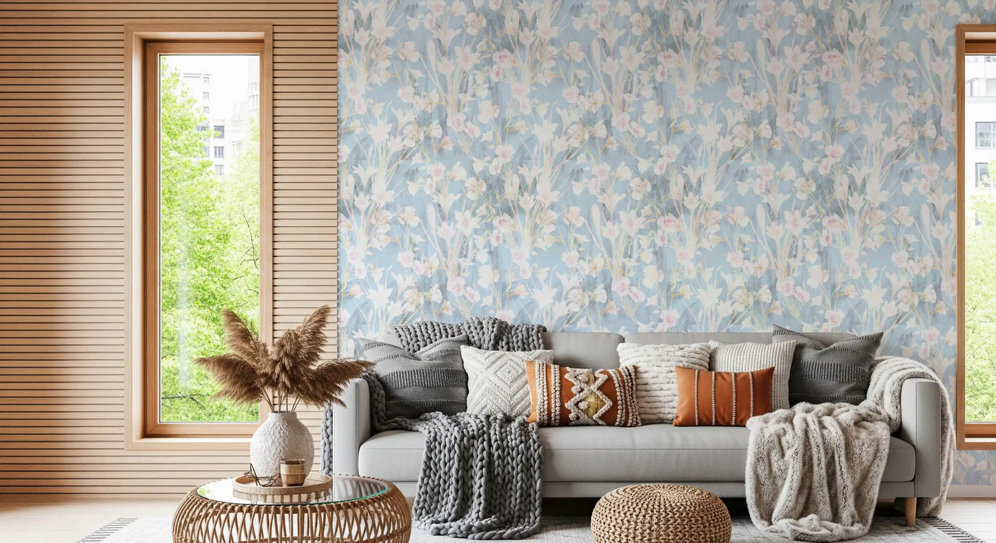 Papier peint floral bleu « Prairie éthérée »