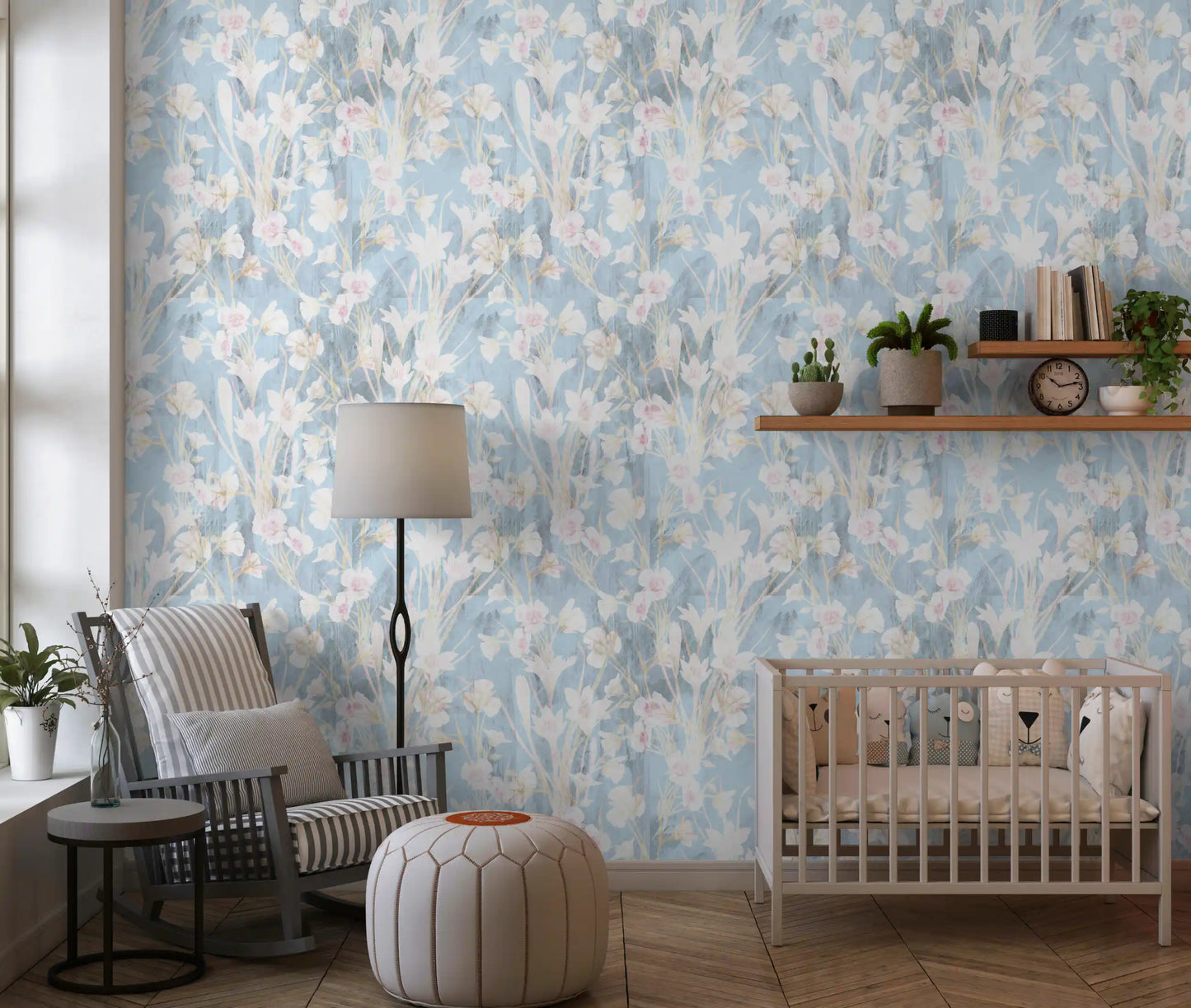 Papier peint floral bleu « Prairie éthérée »