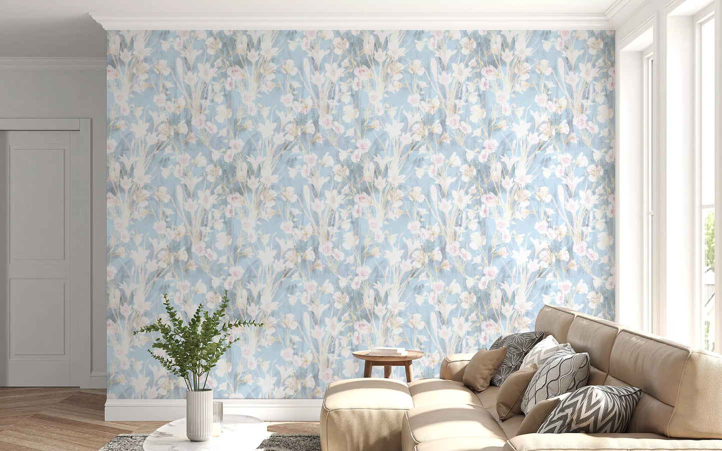 Papier peint floral bleu « Prairie éthérée »
