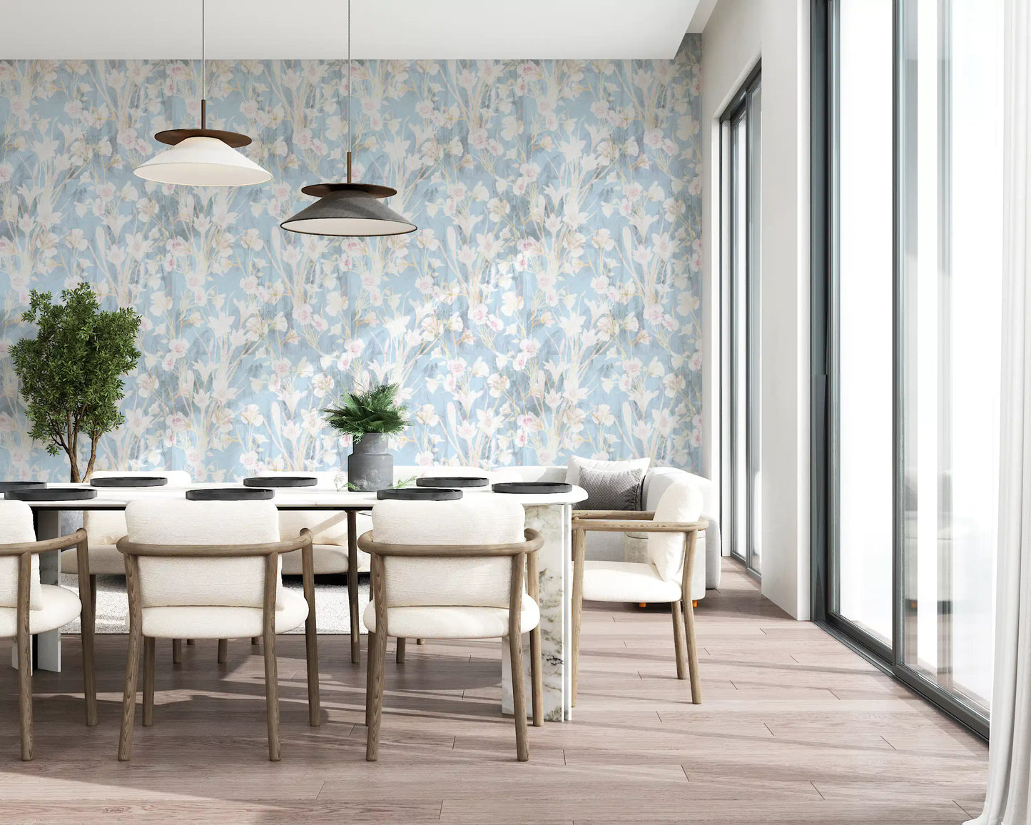 Papier peint floral bleu « Prairie éthérée »