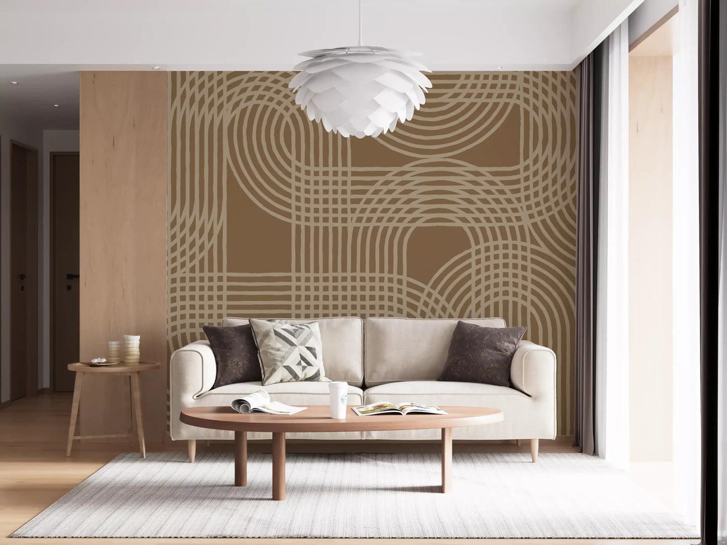 Abstraktes Wandbild mit erdigen Bögen